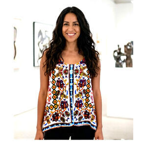 AGB Sleeveless Round Neck Chiffon Medallion Handkerchief Blouse M